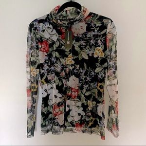 🖤 NWT INC Sheer Floral Turtleneck Blouse - Large